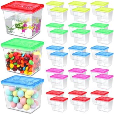 Imagem de Domensi Pacote com 30 tigelas de plástico de 340 g com tampas, lembrancinhas de jogo de carnaval, retangulares, douradas, para adultos, crianças, doces, peixes, prêmios, centros de mesa e decoração de