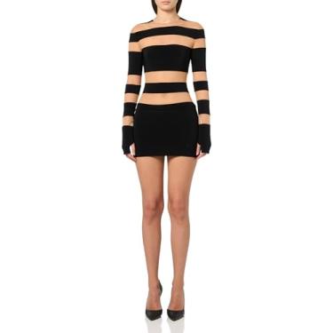 Imagem de Norma Kamali Vestido Pickleball feminino de manga comprida, Malha preta/nude, P