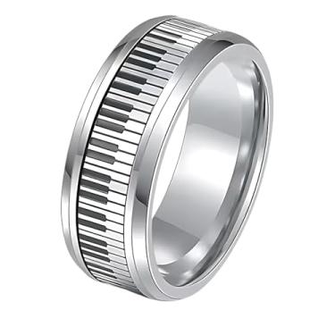 Imagem de ellifam Chaveiro de piano - Joia giratória musical para alívio da ansiedade - Amante de música melodia elegante, anel de instrumento de música clássica prata, acordes, minimalista legal, Metal, Sem