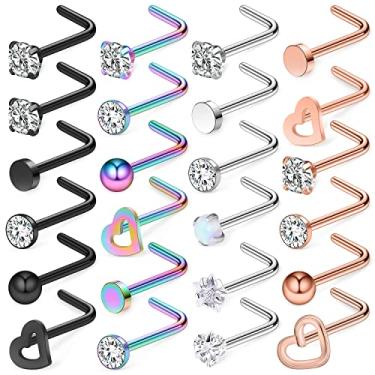 Imagem de Yaalozei 56 peças de anéis de nariz de aço inoxidável argola em forma de C brincos de nariz argola de osso falso piercing piercing joia em forma de L para homens mulheres prata, Metal Cristal Strass Acrílico, Zircônia cúbica