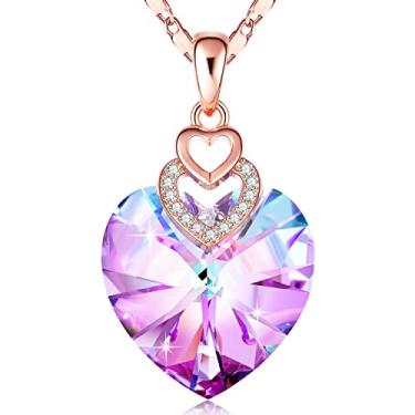 Imagem de Colar com 3 cristais de coração de Swarovski para mulheres, pingente de menina com caixa de presente requintada, joia delicada, presente de aniversário para o dia das mães rosa