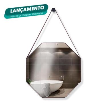Imagem de Espelho Adnet Redondo Lavabo Sextavado 60cm + Pino Suporte - Diretoo, 