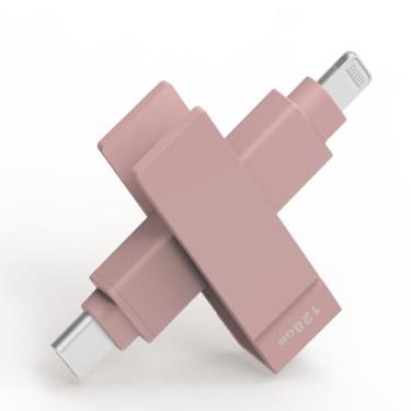 Imagem de PioData Apple MFi Certified 128 GB Morandi Pink iXflash Backup Flash Flash Drive 2 em 1 USB tipo C e Lightning para iPhone, iPad e computador | Armazenamento e transferência de fotos