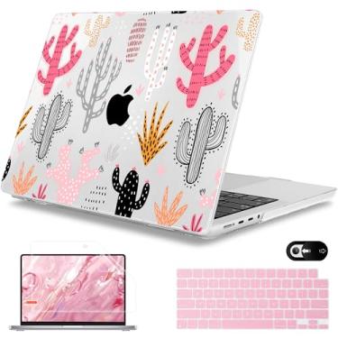 Imagem de Mektron Capa para MacBook Pro 16 polegadas M4 A3403 A3186 M3 A2991 M2 A2780 M1 A2485 (2021/2023/2024) Pro/Max com Touch ID, capa de plástico rígido para laptop, capa protetora de tela, cactos