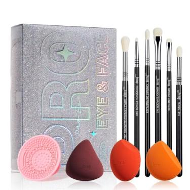 Imagem de Jessup Conjunto de esponja de maquiagem 3 peças, conjunto de pincéis de sombra, 6 peças, tapete de limpeza de pincéis de maquiagem e caixa de maquiagem com espelho – Ferramentas de beleza premium para