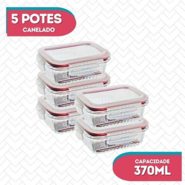 Imagem de Conj 5 Pote Vidro Hermético Marmita Fitness 370ml Microondas - Belo Vi