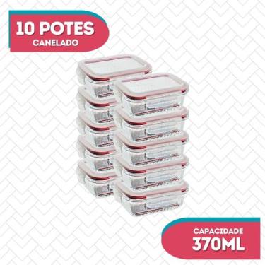 Imagem de Kit 10 Pote Vidro Hermético  Canelado Marmita Fitness 370ml - Belo Vid