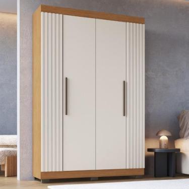 Imagem de Guarda Roupa Solteiro Ripado 4 Portas com Pés Flórida Faimec, Freijo/O