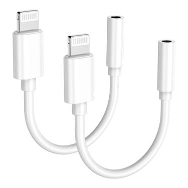 Imagem de DESOFICON Adaptador Lightning para conector de fone de ouvido de 3,5 mm para iPhone, pacote com 2 adaptadores de fone de ouvido certificados pela Apple MFi AUX, conversor de áudio, dongle compatível
