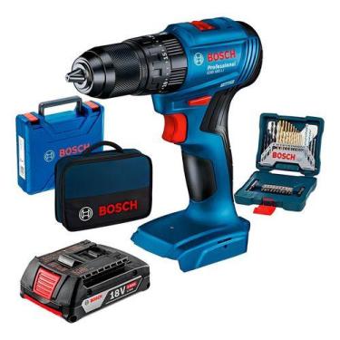 Imagem de Kit Furadeira Imp 18v C/ Bat 2ah Gsb185li + Acessórios Bosch Cor Azul 