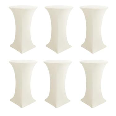 Imagem de Enjoyidea Capas de mesa de coquetel - toalhas de mesa redondas de elastano de cano alto, pacote com 6, 81 x 109 cm, creme elástico, toalha de mesa alta para pub, bistrô, festa highboy, evento,