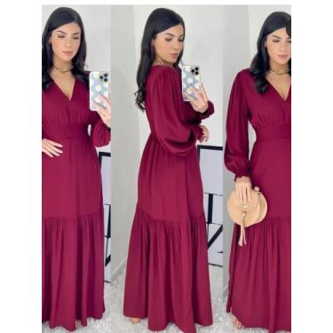 Imagem de Vestido longo feminino com fenda - Fabricação própria, Bordô, único 36