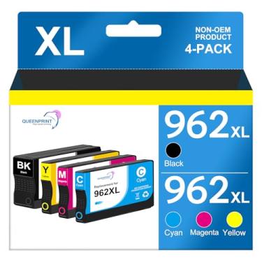 Imagem de QUEENPRINT High speed printing Pacote combo de cartuchos de tinta 962XL para cartuchos de tinta 962 XL, cartuchos de tinta 962XL, funciona para impressora Officejet Pro 9015 9025 9015e 9010 9025e