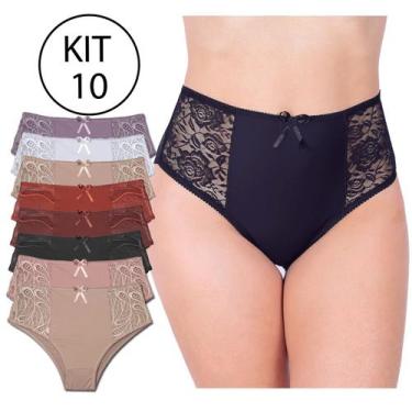 Imagem de Kit 10 Calcinhas Femininas Plus Size Cintura Alta com Renda nas Latera