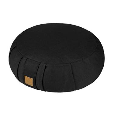 Imagem de Almofada de meditação Feliz Max redonda Zafu, travesseiro de meditação Zabuton, almofada de ioga/travesseiro, assento no chão, capa de algodão orgânico com zíper, trigo sarraceno natural, travesseiro de joelho - 5 cores e grande, Preto