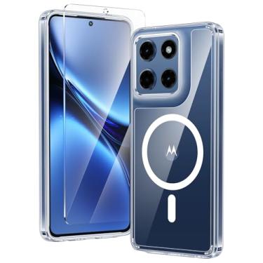 Imagem de FNTCASE Capa para Motorola Moto-G Stylus-5G-2025: Capa magnética transparente com proteção contra quedas de grau militar antiamarelamento - Capas protetoras resistentes à prova de choque transparentes