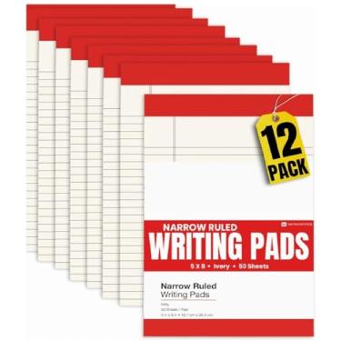 Imagem de 1InTheOffice Bloco de notas 12 x 20, bloco de notas pautado estreito, 50 folhas/bloco, pacote com 12