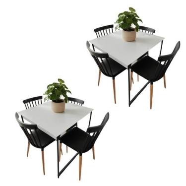 Imagem de Kit de 2 Mesas de Jantar Branca para 4 Pessoas  Estilo Industrial, Com
