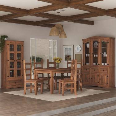 Imagem de Conjunto Sala de Jantar 1 Mesa Tampo Pinus Retangular com 6 Cadeiras Acapulco