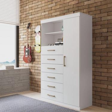 Imagem de Multi-Cômoda Marabá 1.6 1 Porta e 6 Gavetas com Pés - Santos Andirá Branco