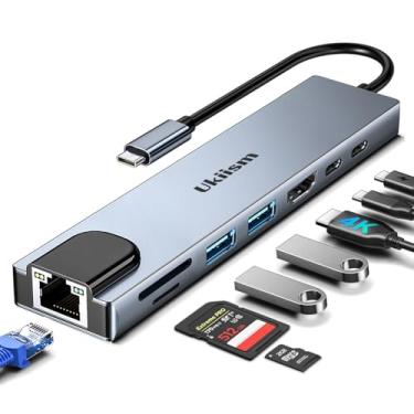 Imagem de Adaptador HDMI USB C Hub Ethernet, estação de ancoragem 8 em 1 com HDMI 4K, Ethernet RJ45, leitor de cartão SD/TF, USB 3.0/2.0, PD 100W, dongle LAN USB-C para MacBook Pro/Air, iPad Pro, XPS, etc