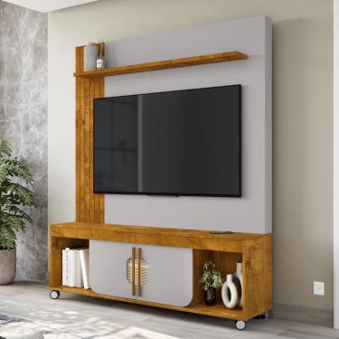 Imagem de Estante Home Frisado para TV Até 75 Polegadas 2 Portas com Rodízios Maragogi Bechara - Naturale/Off White