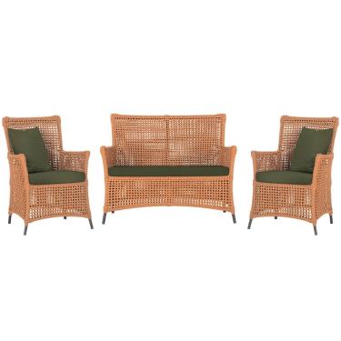 Imagem de Jogo Sofá e 2 Poltronas de Área Igapó Alumínio Pintura Preta Corda Náutica Estofado 13 Trama