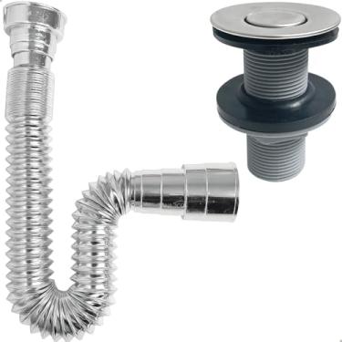 Imagem de Dona D.cor, Kit Valvula Click ABS e Sifao Cromado Sanfonado Universal Extensivel Tampa Inox Pequena Kit Banheiro Ralo De Pia 7/8 Lavatorio Tubo Flexivel Ajustável Cuba