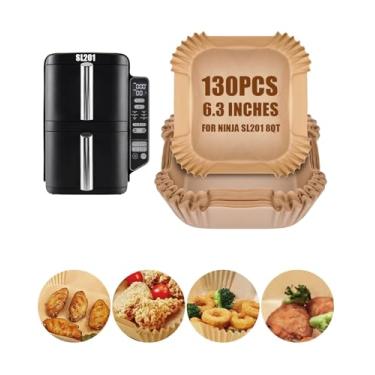 Imagem de 130 peças de forros de fritadeira a ar descartáveis para fritadeira de ar Ninja DoubleStack, 2 cestas, SL201 8QT, MMH de 16,3 cm, papel pergaminho de grau alimentício, acessórios Ninja Double Stack