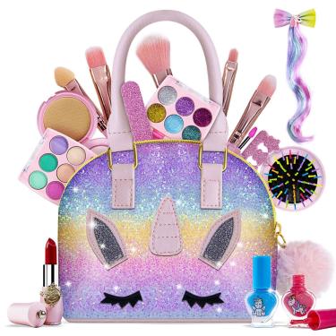 Imagem de Kit de maquiagem Beayuck Kids para menina com bolsa unicórnio de 3 a 10 anos