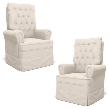 Imagem de Kit 02 Poltronas De Amamentação E Descanso Com Balanço Laís G05 Veludo Creme - Mpozenato