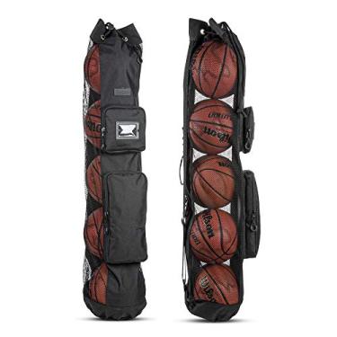 Imagem de Bola de basquete Fitdom Heavy Duty XL com design de alça de ombro ajustável para treinador com 2 bolsos frontais para acessórios de treinamento e esportes. Esta bolsa pode armazenar até 5 bolas de basquete