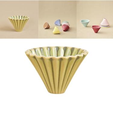 Imagem de Boxonly Coador de café de cerâmica verde forno – 10,3 × 7,8 cm estilo origami V60 filtro de cone com retenção de calor, sulcos profundos para um rico sabor de café, perfeito para preparar à mão em
