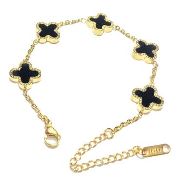 Imagem de Fxkoolr Pulseira banhada a ouro 18K, conjunto de pulseiras de trevo para mulheres, pulseiras da sorte com elos de quatro folhas, joias modernas, presentes para mulheres, One Size, Aço inoxidável, Sem