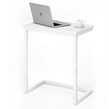 Imagem de Serxis Sofá C Mesa lateral com detalhes de madeira para sofá, bandeja de café, lanche, notebook, suporte sobre a cama, mesa de leitura, cor branca, 56 x 35 x 78 cm, economia de espaço para sala de
