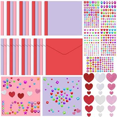 Imagem de Tinlade 20 Pack Valentines Crafts Valentines DIY Card Valentines's Day Kits for Kids with Envelopes Foam Heart Stickers and Diamond Stickers for Boys Girls School Classroom Exchange Gifts