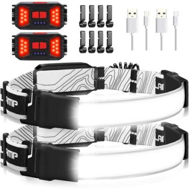 Imagem de Lanterna de cabeça recarregável, grande angular de 230°, lanterna de cabeça de 1000 lúmens, com lanterna traseira vermelha, 3 modos de luz, lâmpada de cabeça de LED leve ajustável à prova d'água para