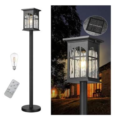 Imagem de Starcurin Poste de luzes solares de 76 cm à prova d'água, lâmpada de chão portátil com painéis solares do anoitecer ao amanhecer com controle remoto, luz externa sem fio para caminho, passarela