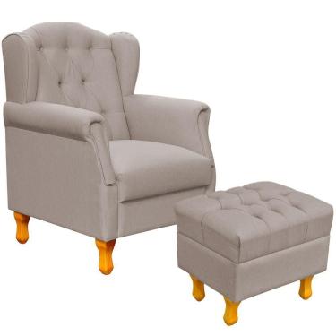 Imagem de Poltrona Com Puff Paris Luis Xv L02 Linho Bege