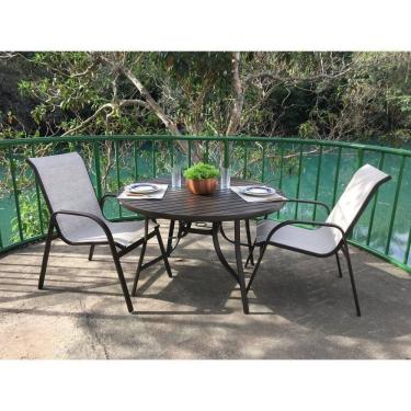 Imagem de Conjunto Mesa Redonda 150cm Com Giratória Central Porto Rico E 2 Poltronas Com Tela Café