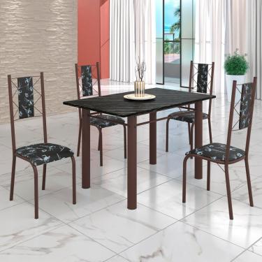 Imagem de Conjunto Sala De Jantar Mesa Tubo 120x75cm Tampo Pedra Ardósia C-4 Cadeiras Preto Floral-marrom
