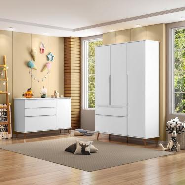 Imagem de Jogo De Quarto Para Bebê Completo Melinda Com Roupeiro E Cômoda Branco