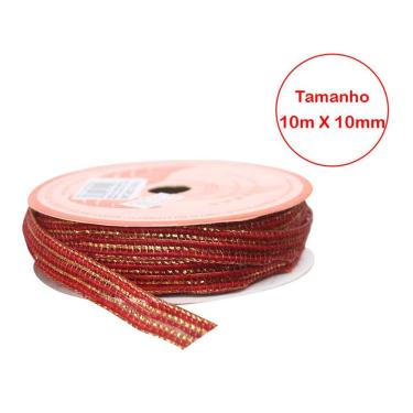 Imagem de Kit 2 Rolo Fita De Juta Vermelho Natal Decoração Natalina 10mm X 10m