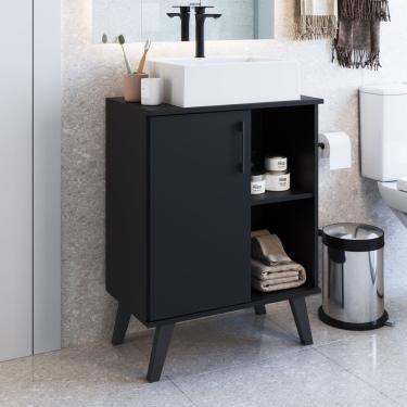 Imagem de Gabinete Para Banheiro 60cm Com 1 Porta E 2 Prateleiras Ba305 Sem Cuba Preto