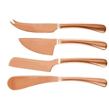 Imagem de Jogo De Facas Para Queijo Fracalanza Em Aço Inox - 4 Peças Cobre