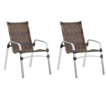 Imagem de Kit 2 Cadeiras Emily Em Alumínio E Fibra Sintética Trama Original Argila