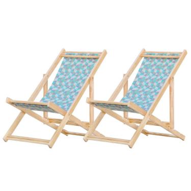 Imagem de Kit 2 Cadeira Espreguiçadeira Dobrável S-b-triang Azul