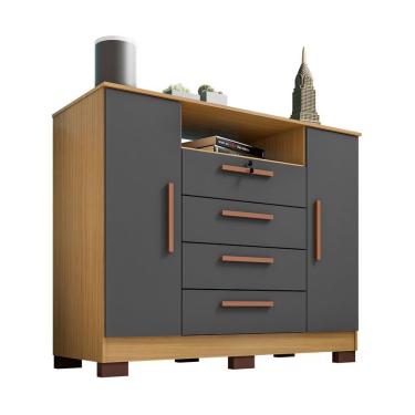 Imagem de Cômoda Rack Para Quarto 2 Portas E 4 Gavetas Lolla Carvalho/grafite - Pallazio