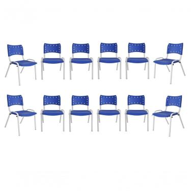 Imagem de Kit 12 Cadeiras Iso Escritório Comércio Azul Base Branca