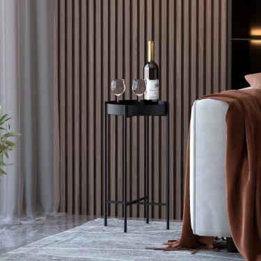 Imagem de Mesa Lateral Redonda Com Bandeja Apoio Sala Aço Collie 30x60 Preto